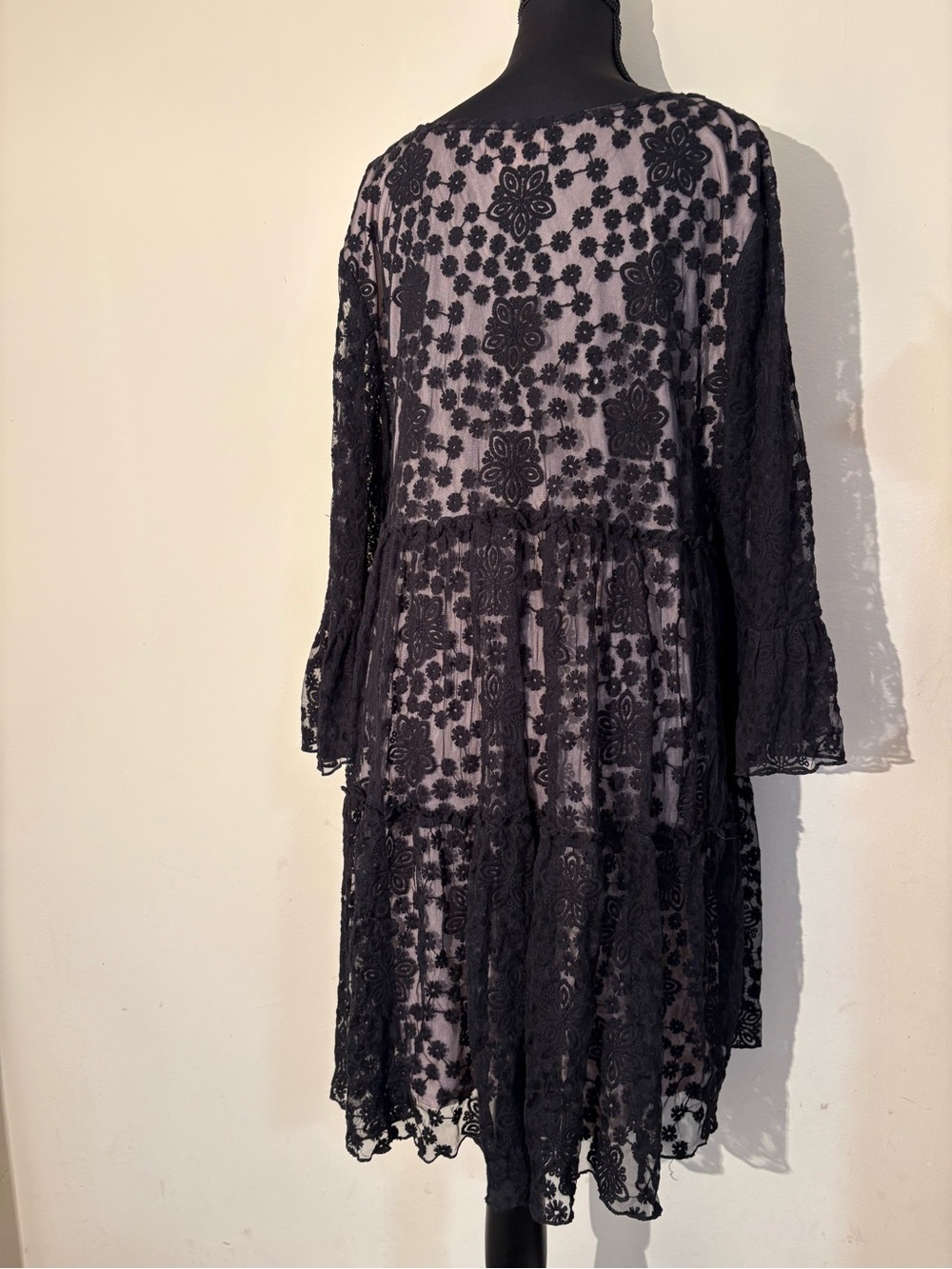 #Black Floral Lace Dress-Long Sleeve Tiered #FairyGoth #Sophisticated #Mystical - Picture 2 of 15